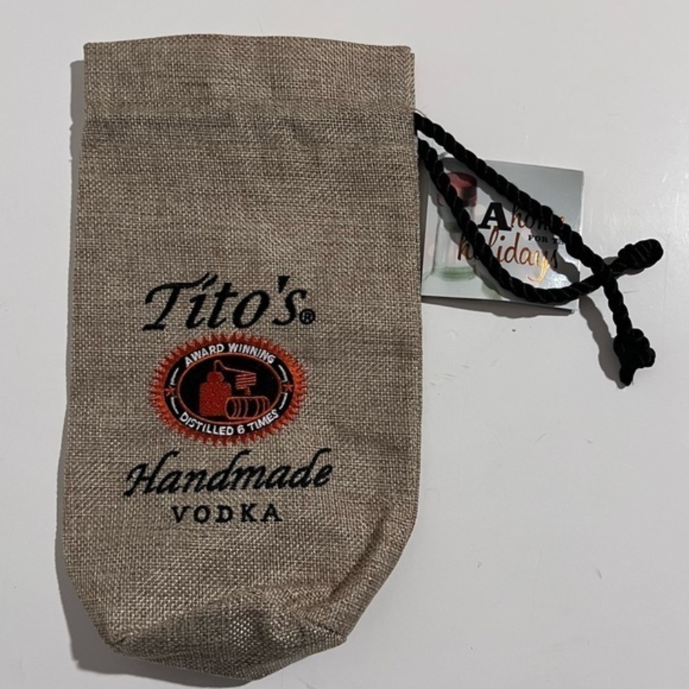 Tito's Handmade Vodka Burlap Logo Embroidered Bottle Gift Bag New